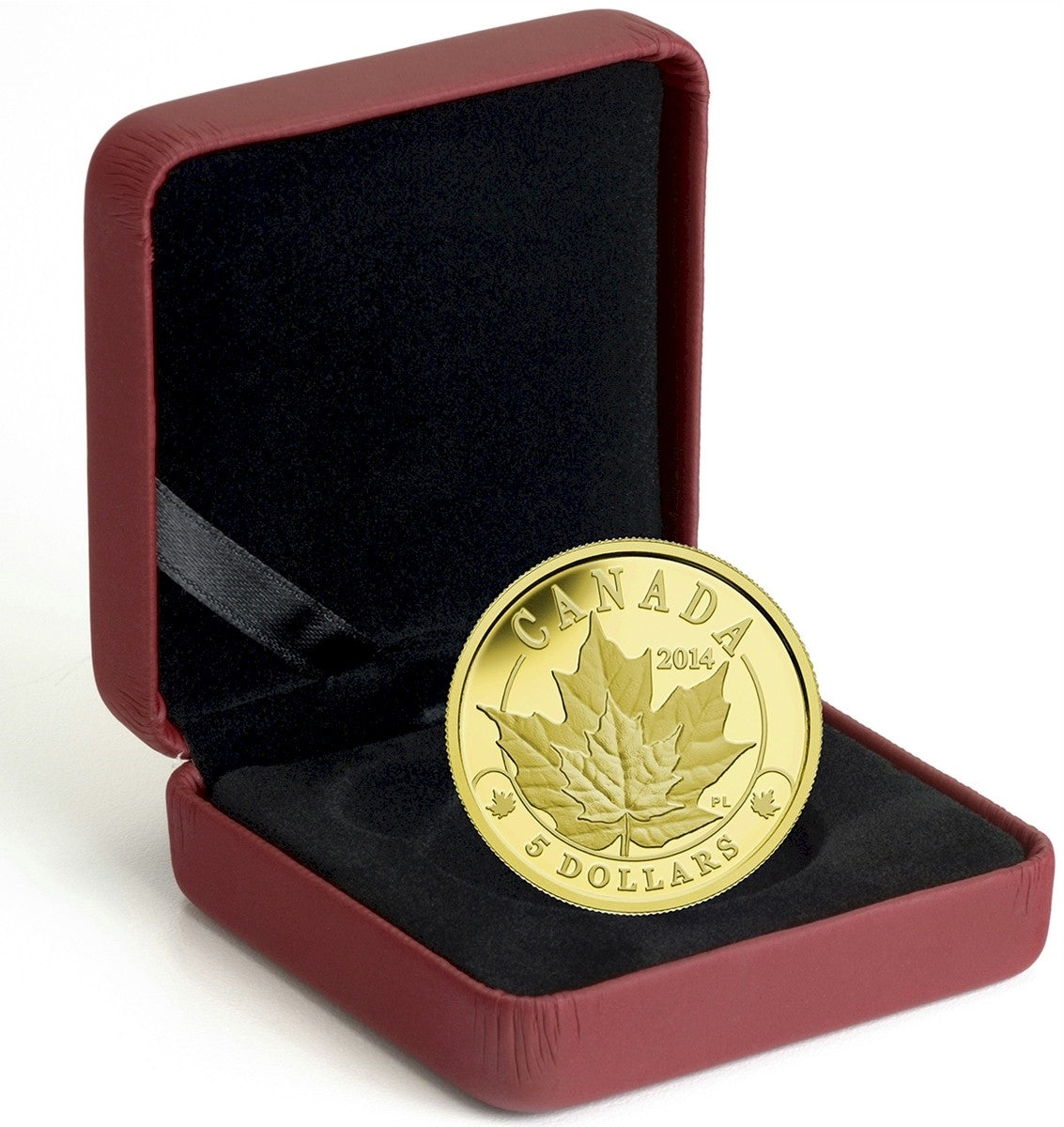 2014 Canada $5 Overlaid Majestic Maple Leaves 1/10oz Pure Gold Coin (No Tax)