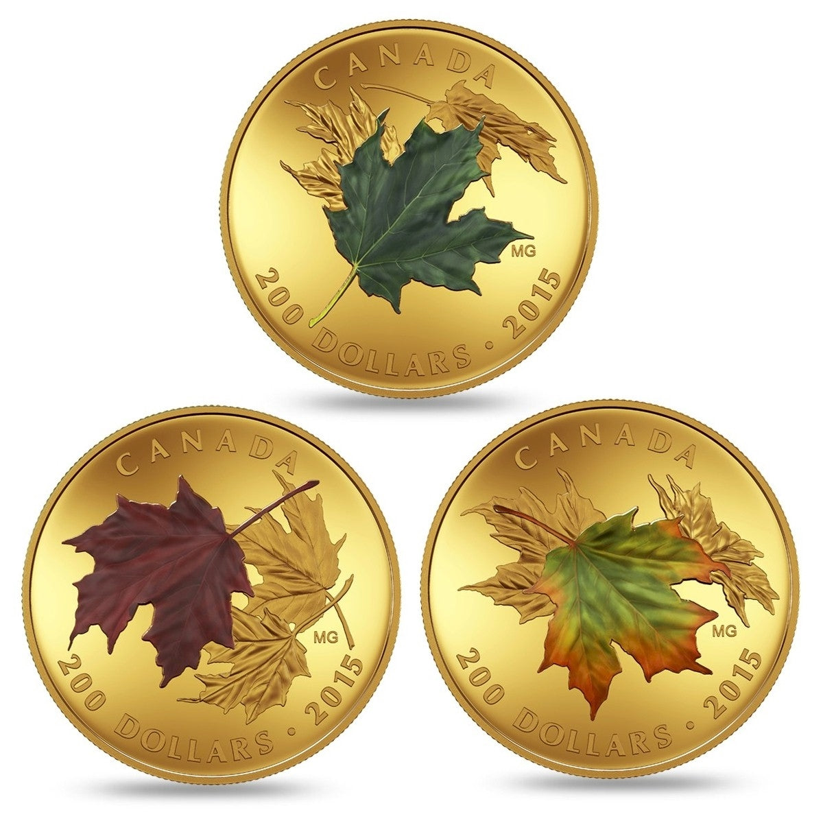 2015 Canada $200 Alluring Maple Leaves of Fall 1 oz. Pure Gold 3-coin Set (No Tax)