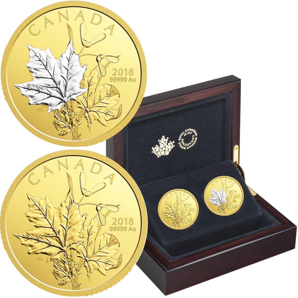 2018 Canada $200 Enchanting Maple Leaves Pure Gold 2-coin Set (No Tax)