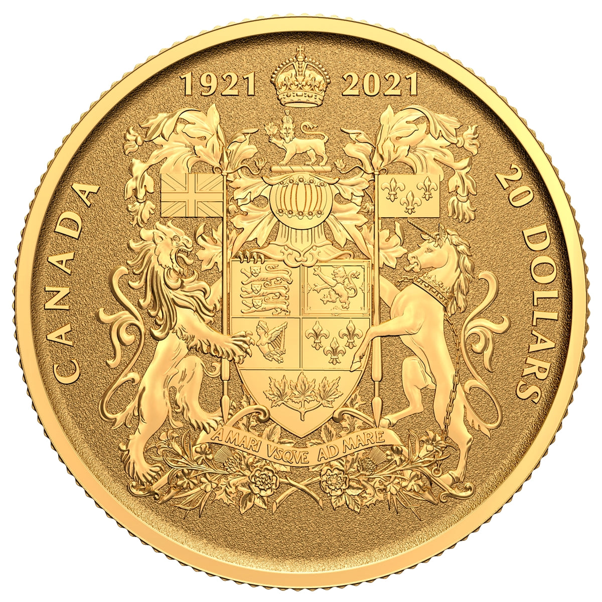 2021 Canada $20 100th Anniversary of Canada's Coat of Arms Pure Gold Coin (No Tax)