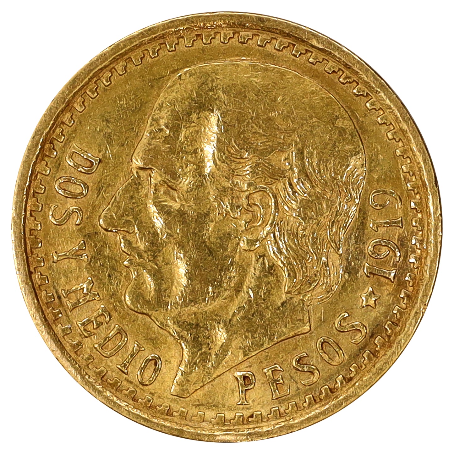 Mexico 1919 Gold 2 1/2 Pesos EF-AU (EF45)
