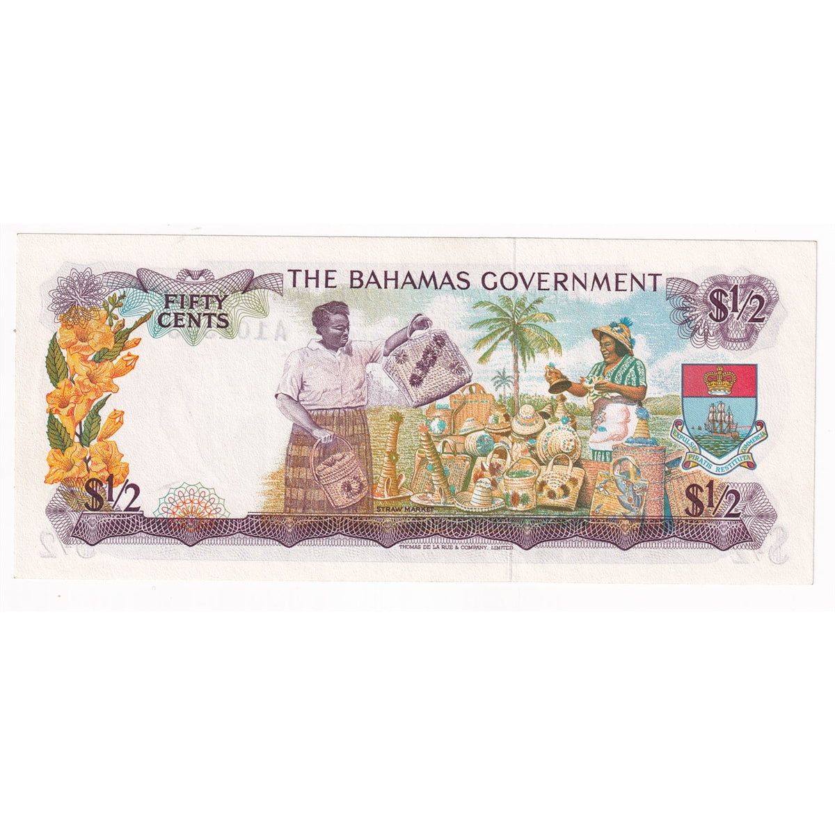 Bahamas 1965 1/2 Dollar Note, Pick #17a, AU