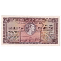 Bermuda 1957 5 Shilling Note, Pick #18b, AU-UNC