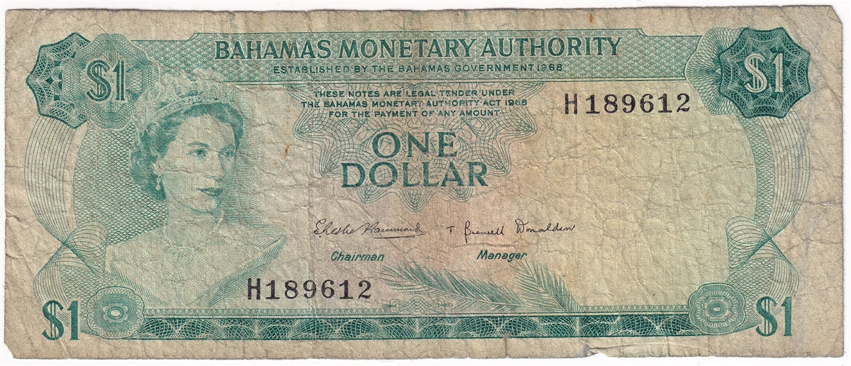 Bahamas 1968 1 Dollar Note, Pick #27a, Circ
