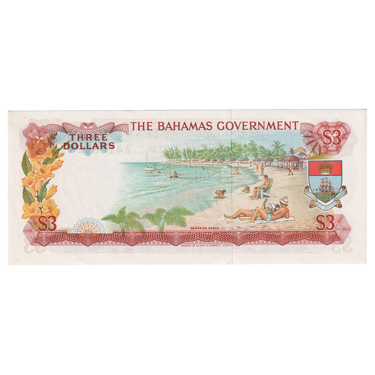 Bahamas 1965 3 Dollar Note, Pick #19a, 2 Signatures, UNC