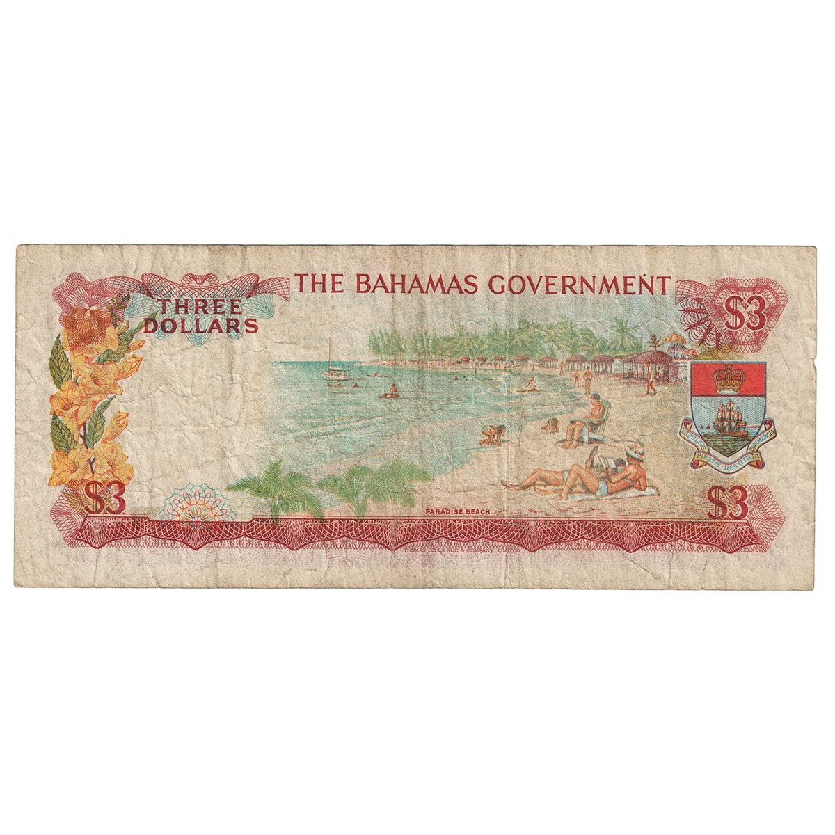 Bahamas 1965 3 Dollar Note, Pick #19a, 2 Signatures, Circ