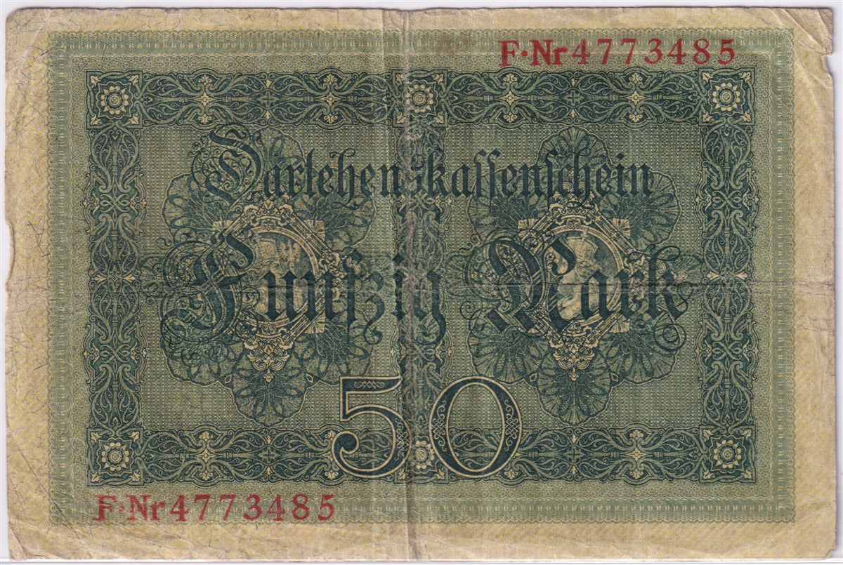 Germany 1914 50 Mark Note, Pick #49b, VG (hole)