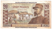 St. Pierre & Miquelon 1950-60 20 Francs Note, Pick #24, AU