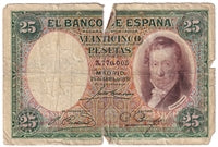 Spain 1931 25 Pesetas Note, Pick #81, Circ.