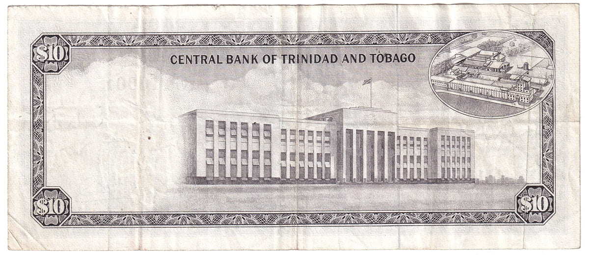 Trinidad and Tobago 1964 10 Dollar Note, Pick #28b, VF (tear)