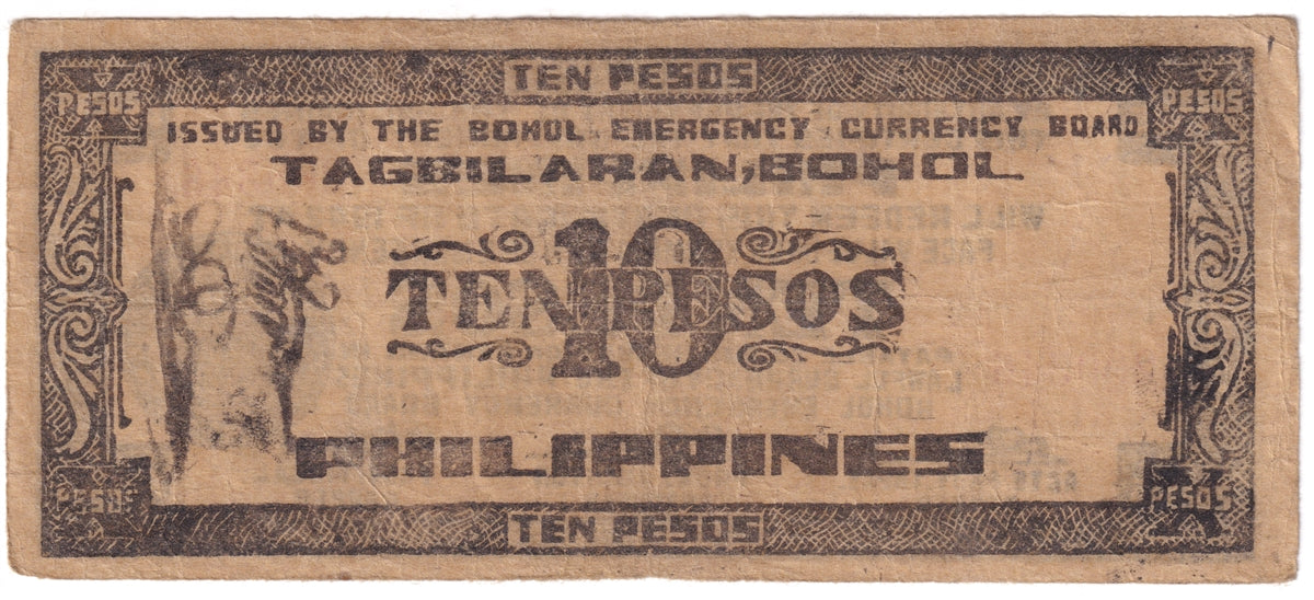 Philippines Note 1942 10 Pesos Bohol, F
