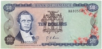 Jamaica 1970 10 Dollar Note, Pick #57, EF-AU