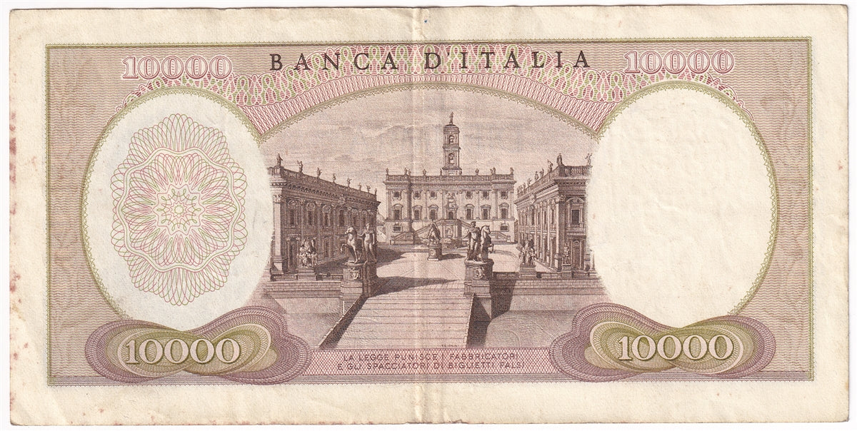 Italy 1968 10,000 Lire Note, Pick #97d, VF-EF (stains)
