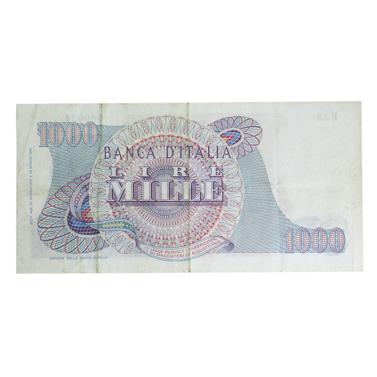 Italy 1966 1,000 Lire Note, Pick #96d, VF-EF
