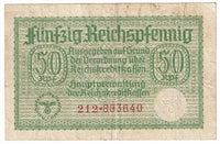 Germany 1940-45 50 Reichspfennig Note, Pick #R135, VF