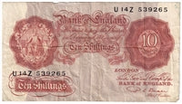 Great Britain 1950 10 Shilling Note, BE30c, F-VF