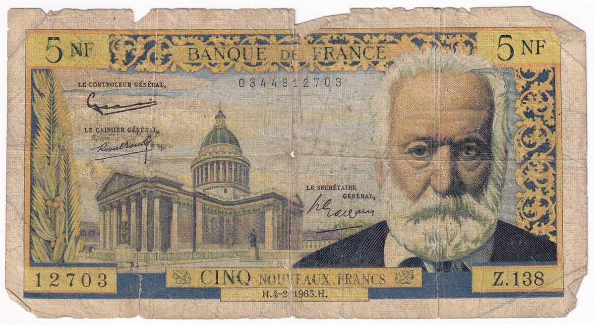 France 1965 5 Nouveaux Franc Note, Pick #141a, Circ.