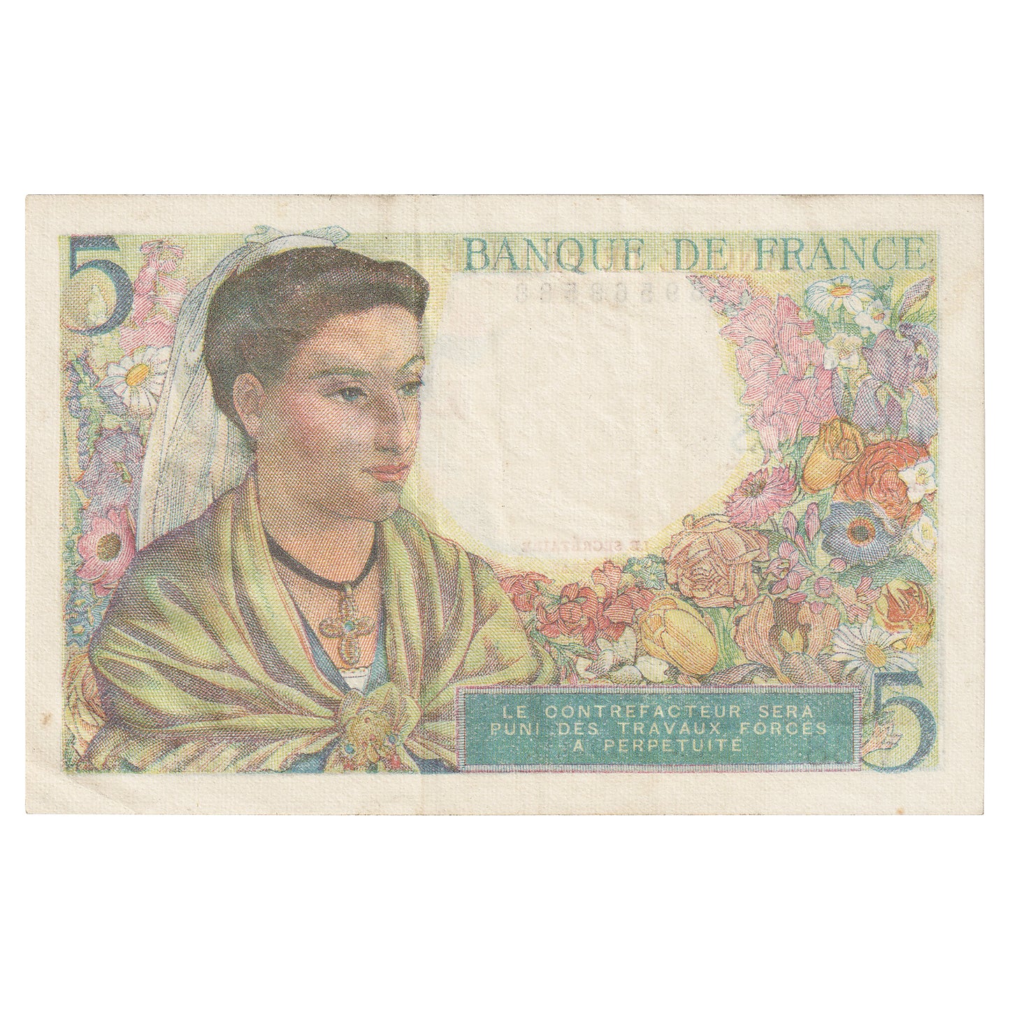 France 1943 5 Francs Note, Pick #98a, EF