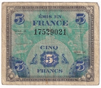 France 1944 5 Francs Note, Pick #115a, F-VF