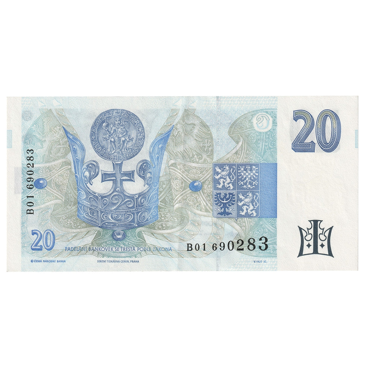Czech Republic 1994 20 Korun Note, Pick #20b, AU