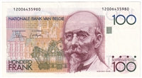 Belgium 1982-94 100 Francs Note, Pick #142a, AU