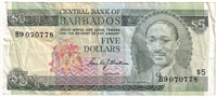 Barbados 1973 5 Dollar Note, Pick #32a, VF