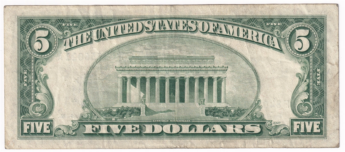 USA 1935B $5 Note, FR #1657, Silver Certificate, VF-EF