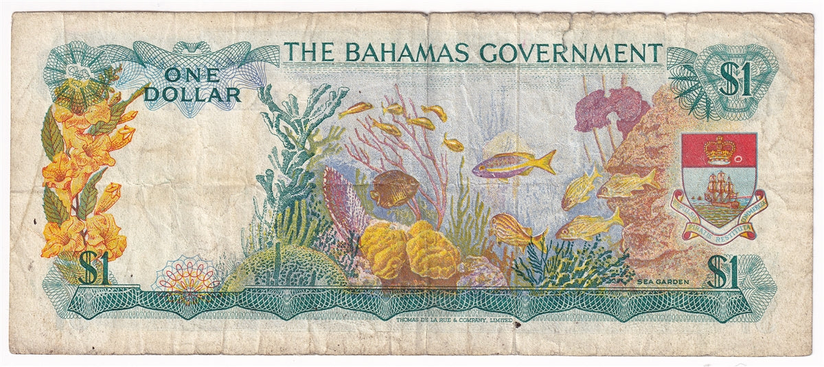 Bahamas 1965 1 Dollar Note, Pick #18a 2 Signatures, Circ