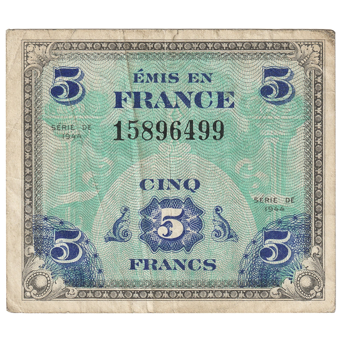 France 1944 5 Franc Note, Pick #115a, VF-EF