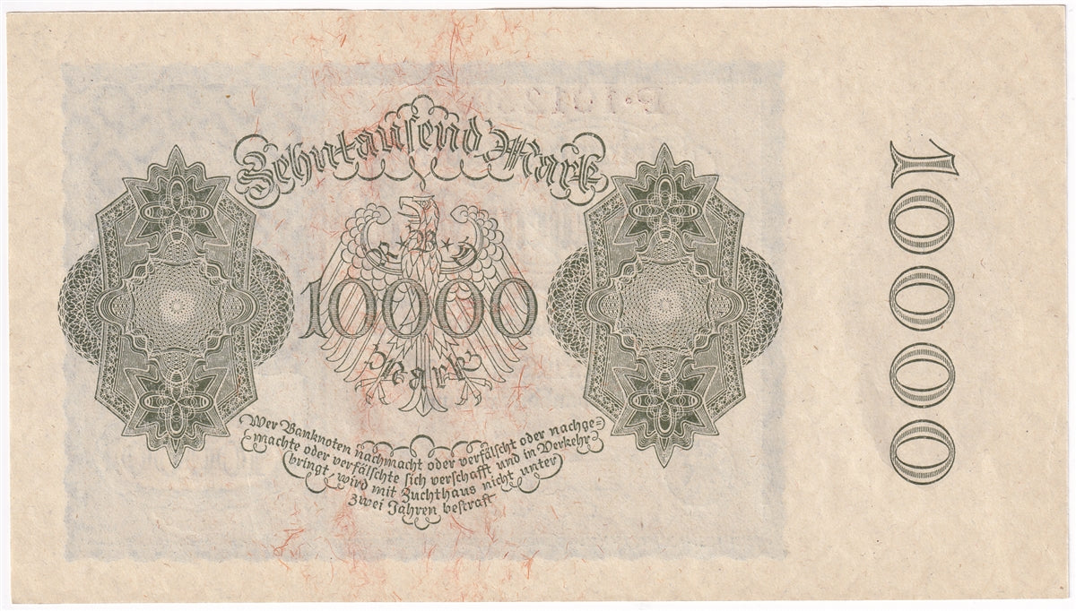 Germany 1922 10,000 Mark Note, Pick #72, AU-UNC