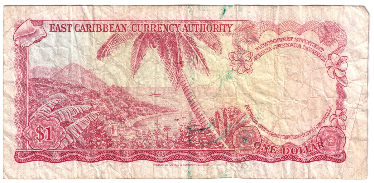 East Caribbean States 1965 1 Dollar Note, Pick #13f, Signature 9, Replacement, VF (stain)