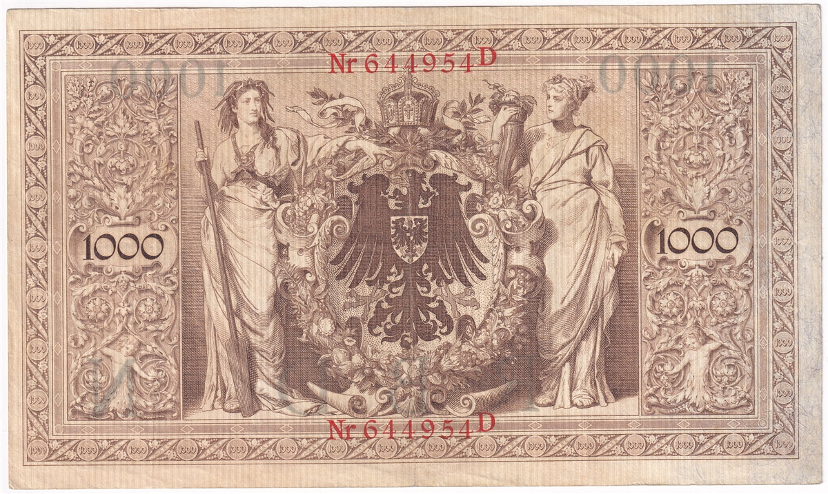 Germany 1910 1,000 Mark Note, Pick #44a 6 Digit, VF-EF