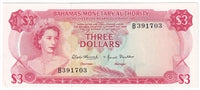 Bahamas 1968 3 Dollar Note, Pick #28a, AU-UNC