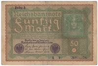 Germany 1919 50 Mark Note, Pick #66 F