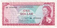 East Caribbean States 1965 1 Dollar Note, Pick #13a, Signature 1, EF