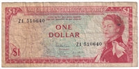 East Caribbean States 1965 1 Dollar Note, Pick #13e Sig 8, Replacement, F