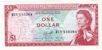 East Caribbean States 1965 1 Dollar Note, Pick #13f, Signature 10, AU-UNC