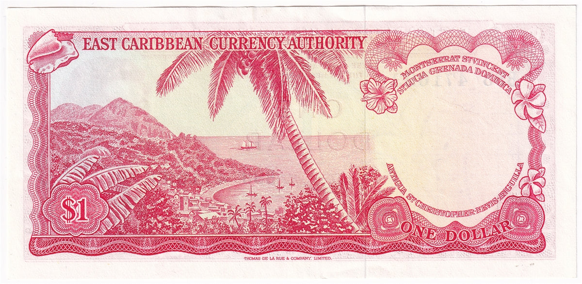 East Caribbean States 1965 1 Dollar Note, Pick #13g, Signature 10, AU-UNC