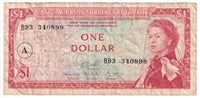 East Caribbean States 1965 1 Dollar Note, Pick #13h A Overprint, VF