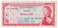 East Caribbean States 1965 1 Dollar Note, Pick #13k K Overprint, VF