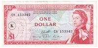 East Caribbean States 1965 1 Dollar Note, Pick #13k, K Overprint, VF-EF