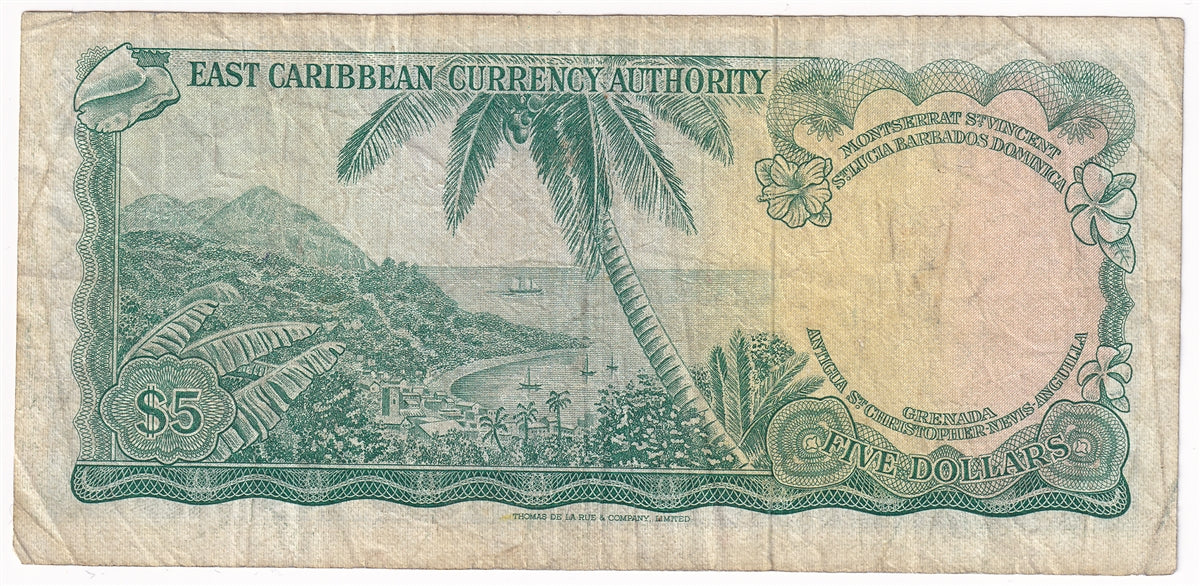 East Caribbean States 1965 5 Dollar Note, Pick #14d, Signature 4, VF