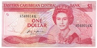 East Caribbean States 1985-88 1 Dollar Note, Pick #17k, Suffix K, AU-UNC