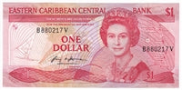 East Caribbean States 1985-88 1 Dollar Note, Pick #17v, Suffix V, AU-UNC
