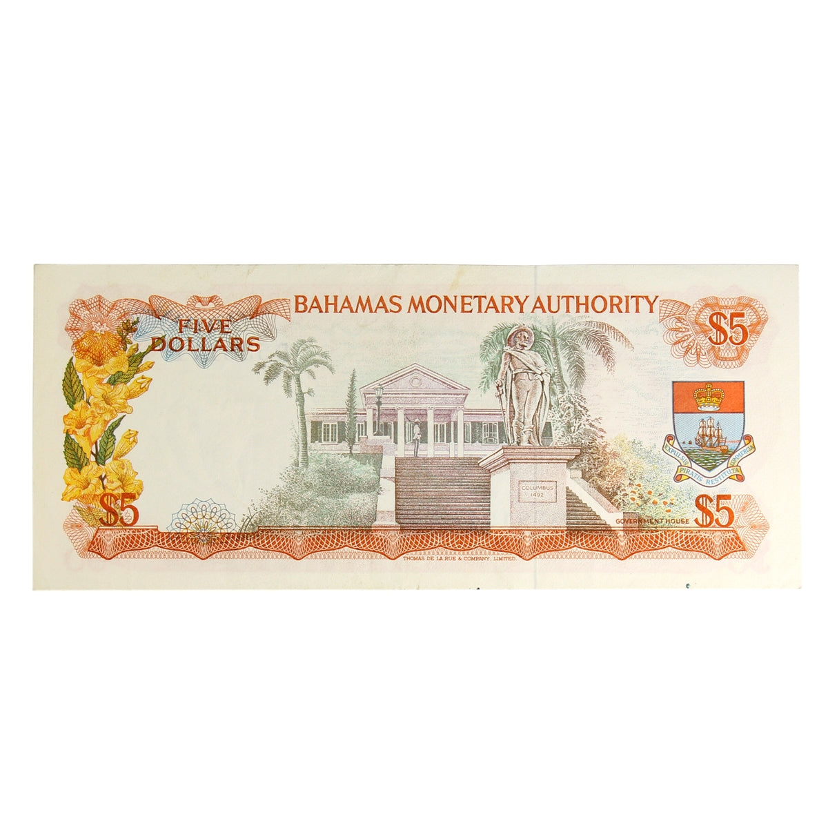Bahamas 1968 5 Dollar Note, Pick #29a, AU