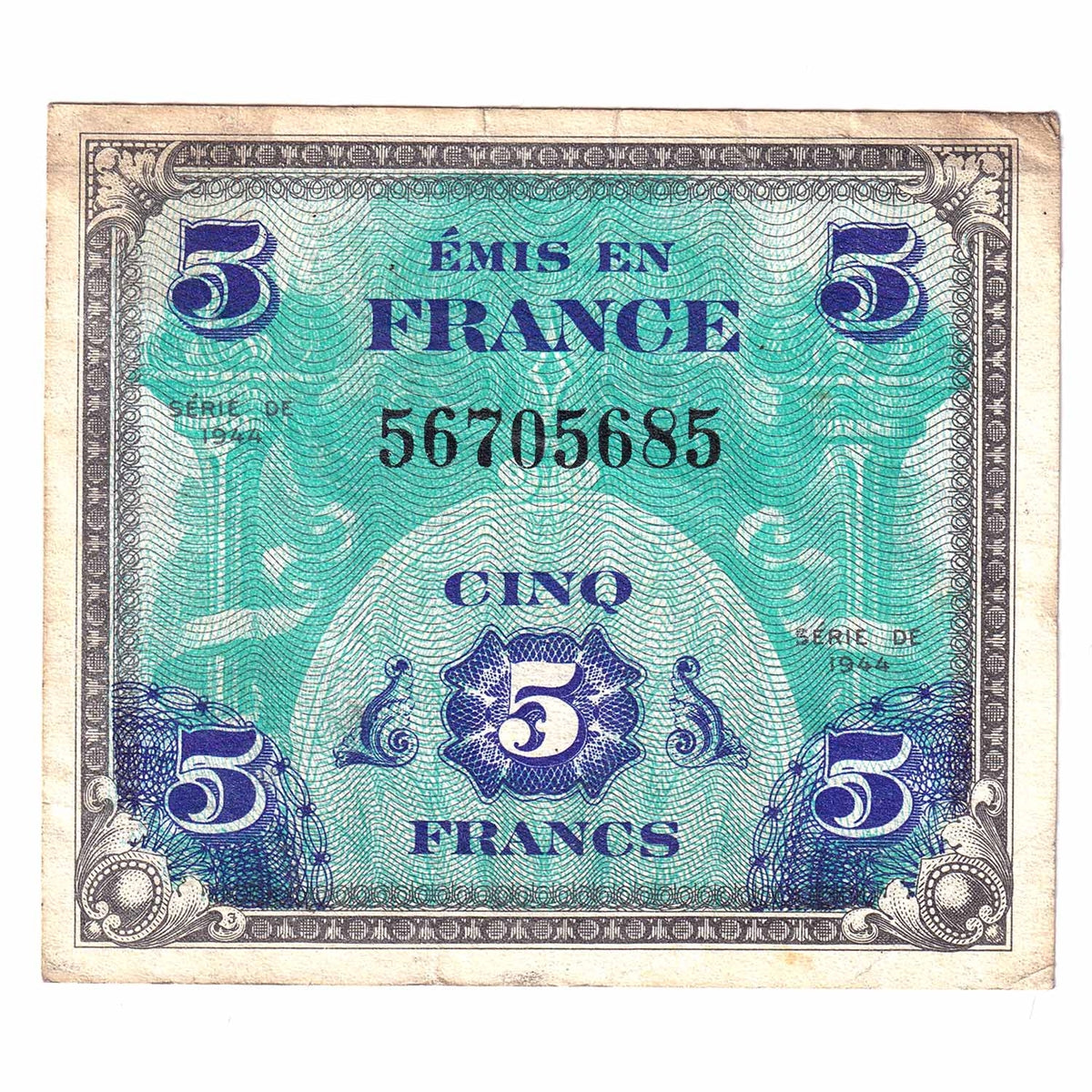 France 1944 5 Francs Note, Pick #115a, EF