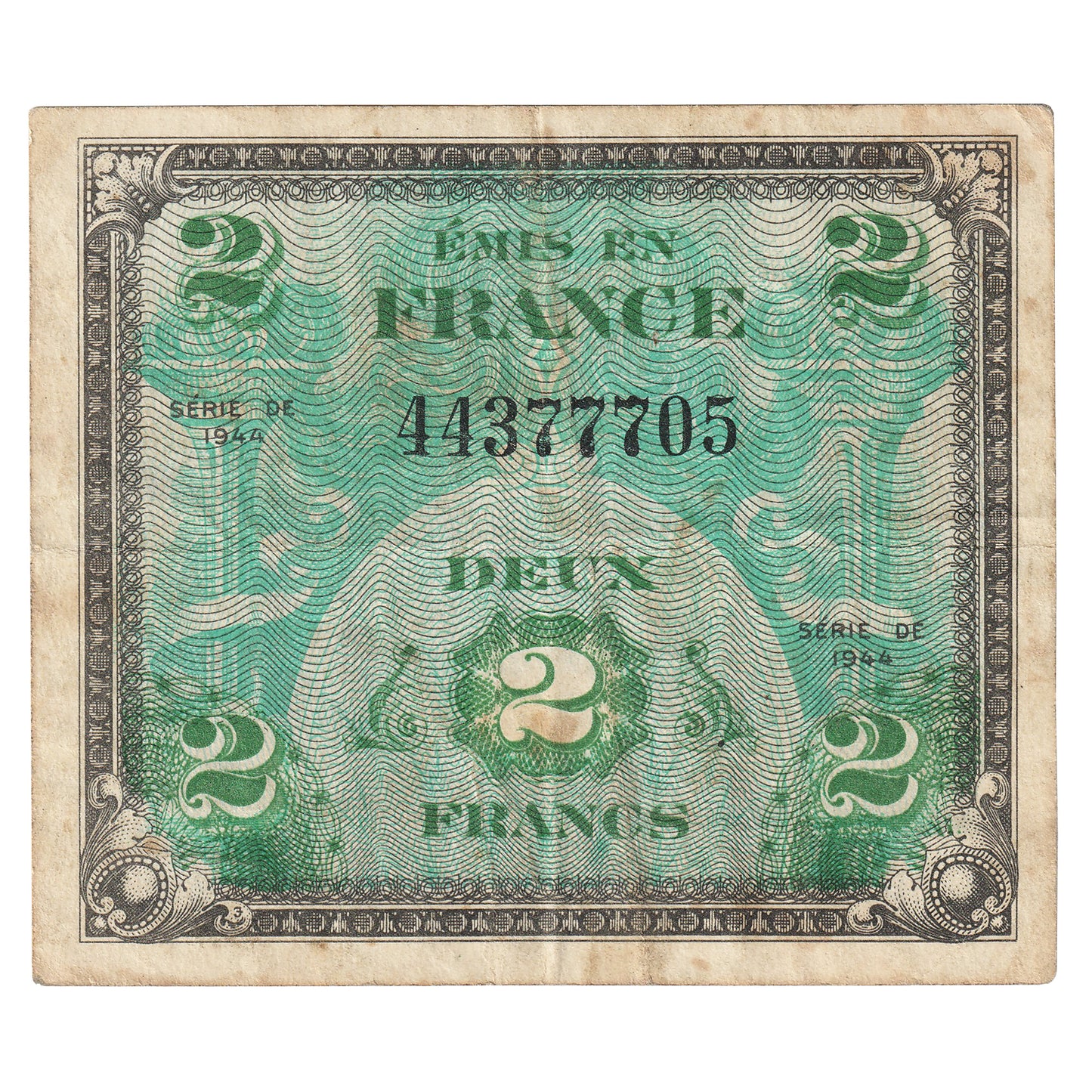France 1944 2 Francs Note, Pick #114a, VF