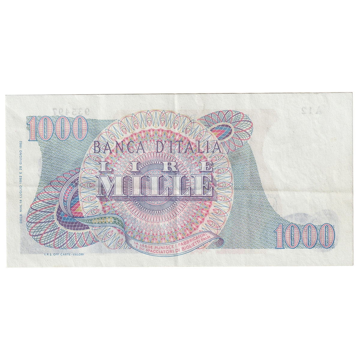 Italy 1000 Lire Note, Pick #96a, EF