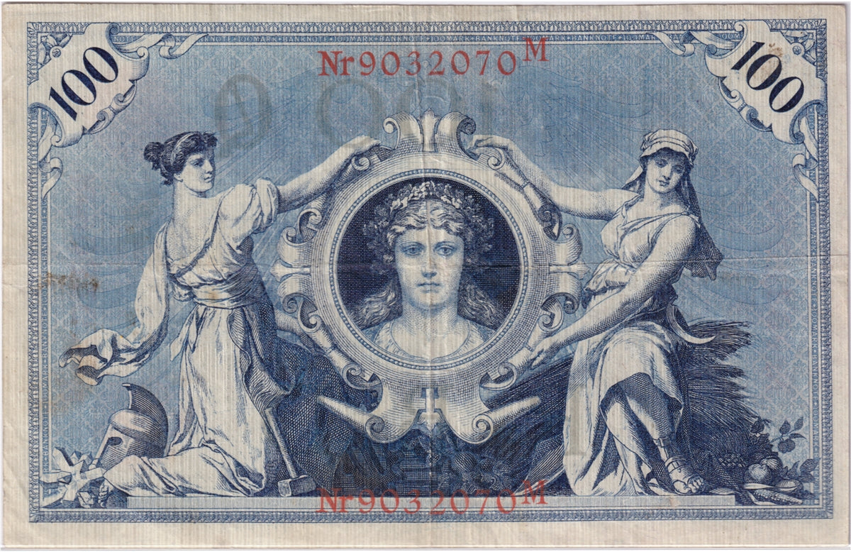 Germany 1908 100 Mark Note, Pick #33a, Red, VF (hole)