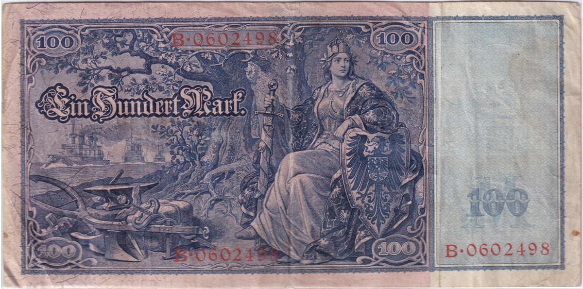 Germany 1910 100 Mark Note, Pick #42, VF (Stain)